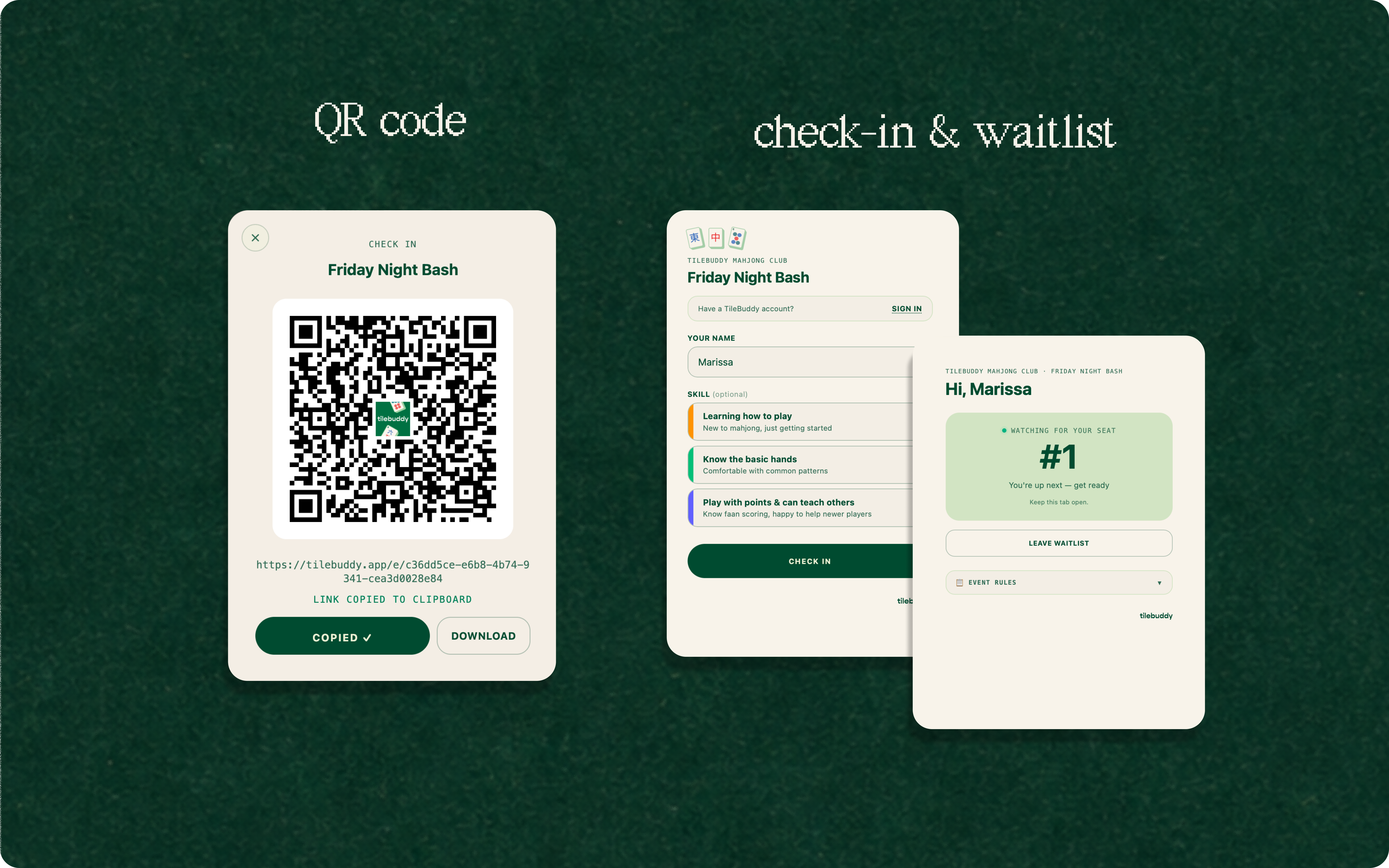 QR check-in modal